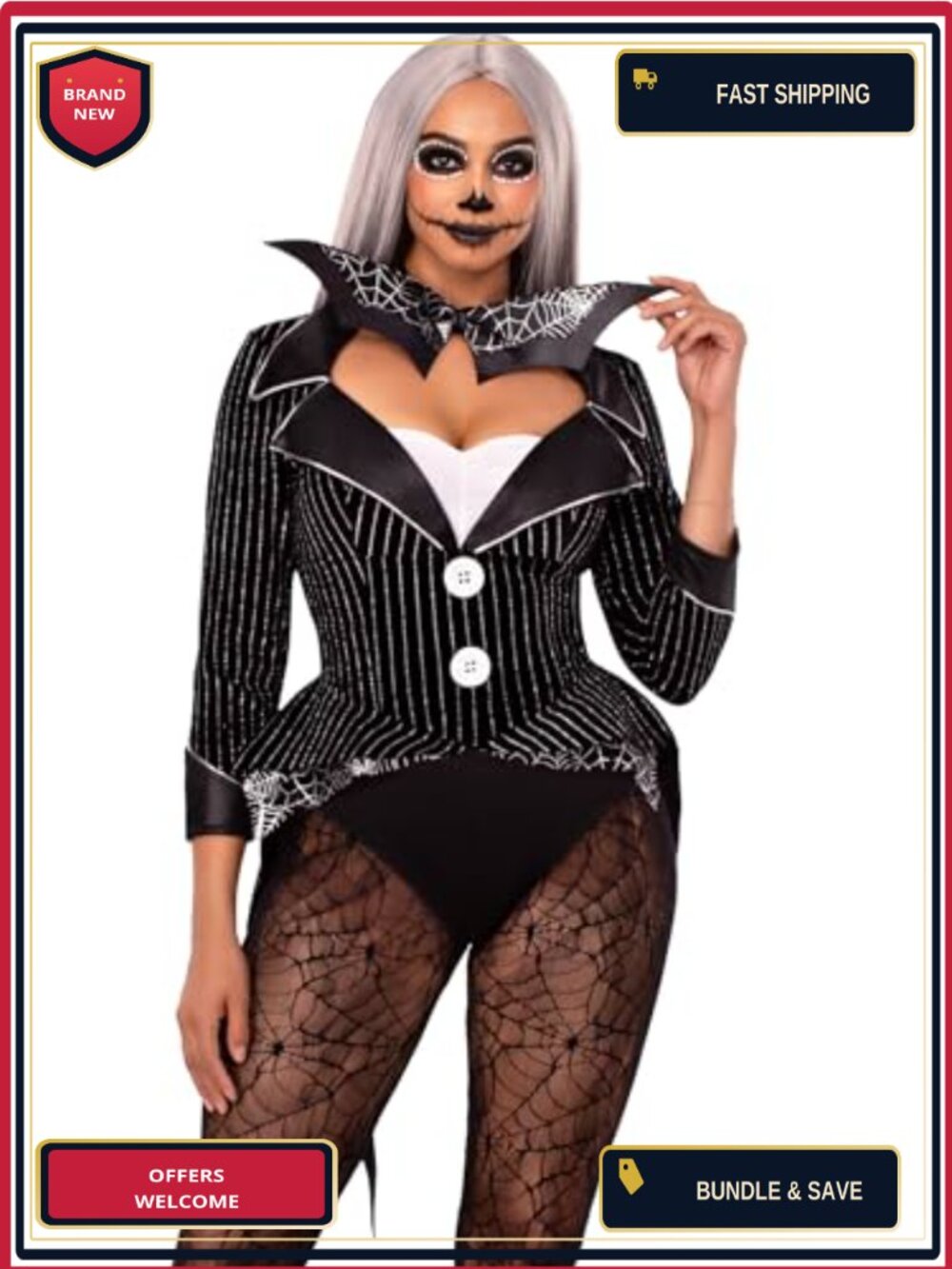 Striped Velvet Bodysuit & Wing Bow Tie Halloween Costume
